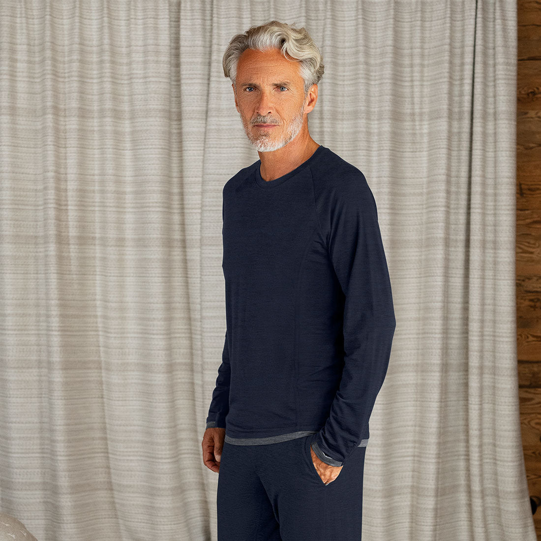 Merino Pyjama Herren || Winter night melange