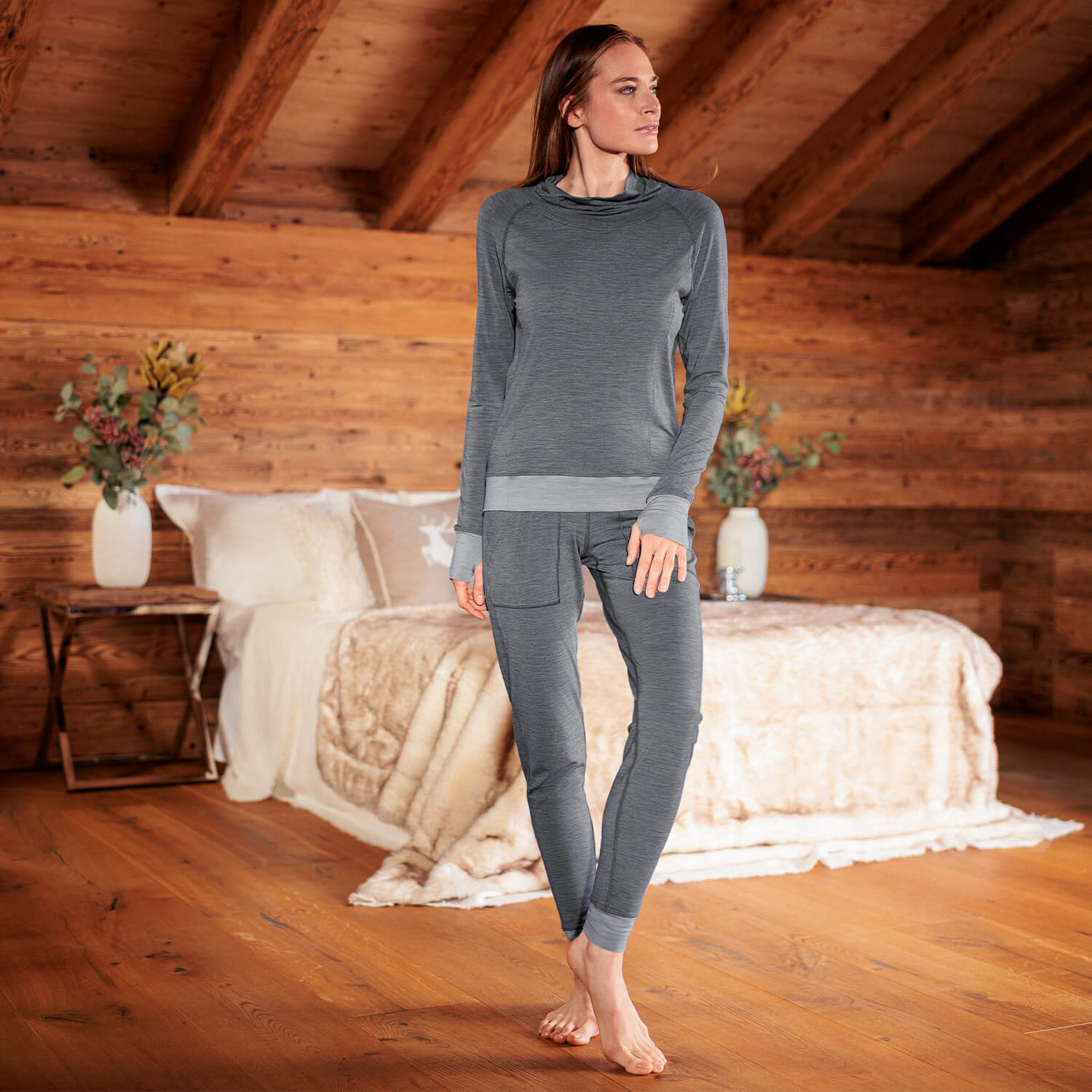 Merino Pyjamas Damen || Dark grey melange