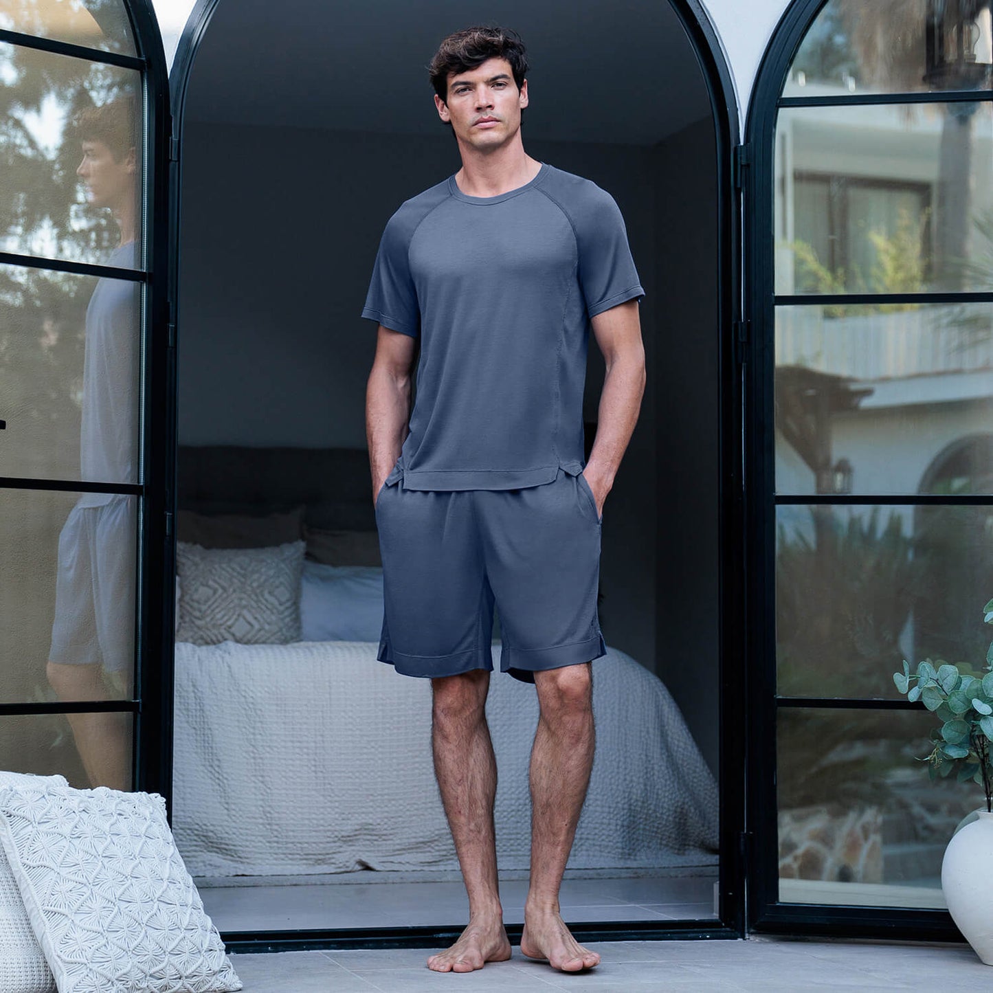 Sommer Schlafshorts Herren || Coastal blue