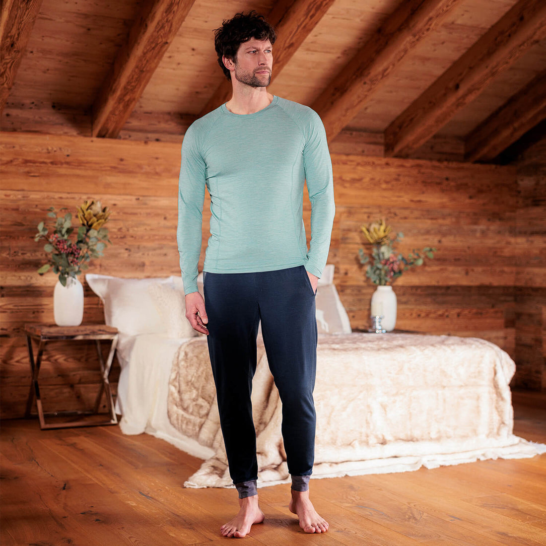 Merino Pyjamas Herren || Sage mist melange