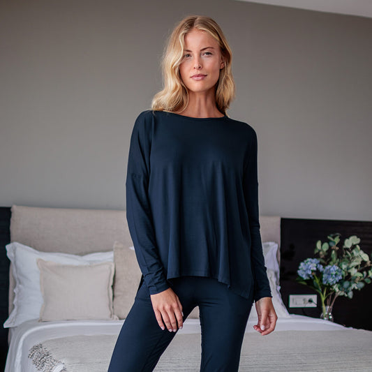 Atmungsaktives Pyjama-Top für Damen || Midnight blue