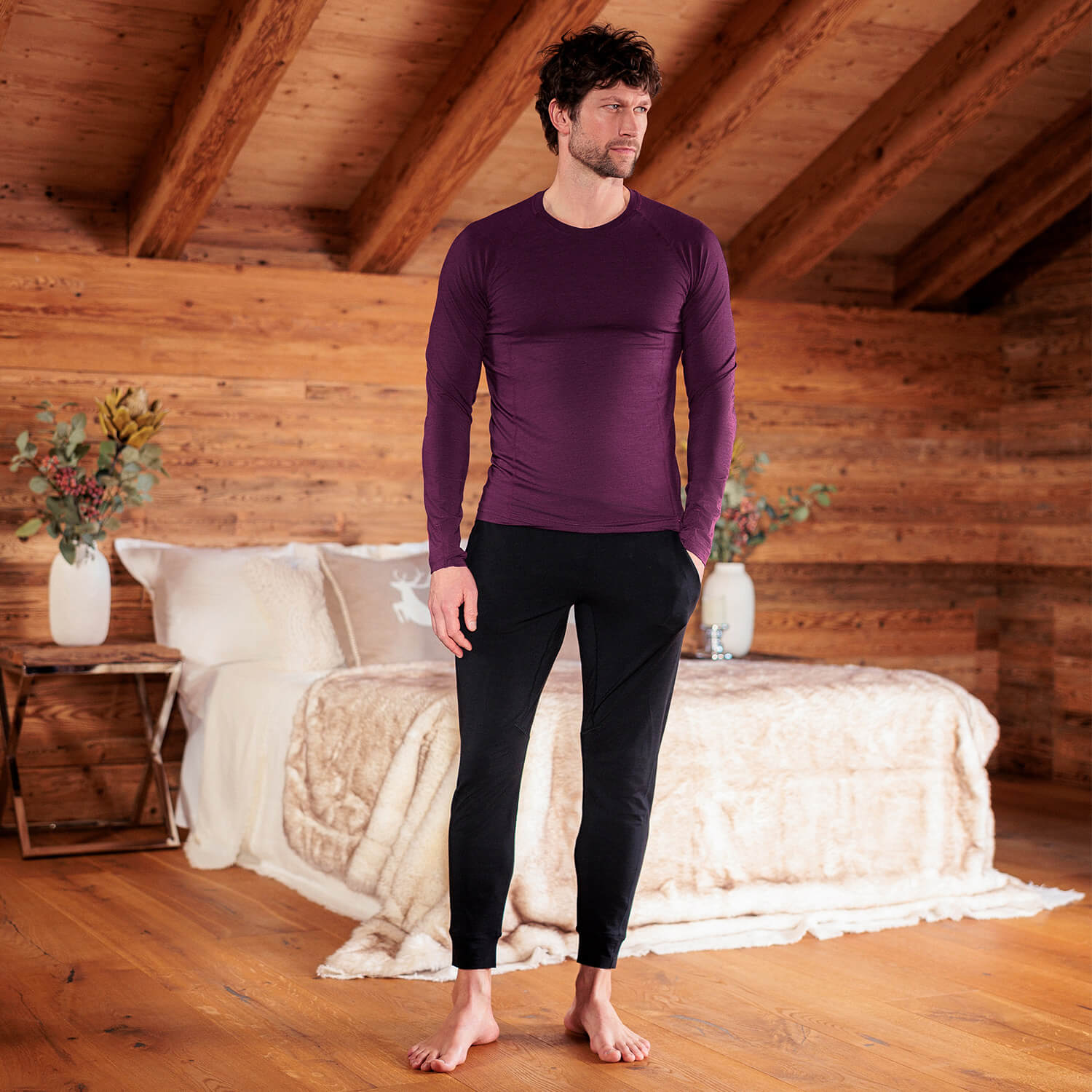 Merino Schlafanzug Herren || VELVET BERRY