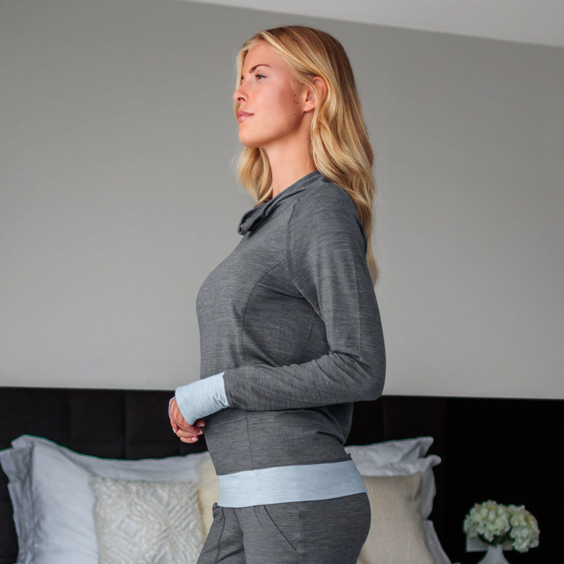 Merino Pyjamas Damen || Dark grey melange