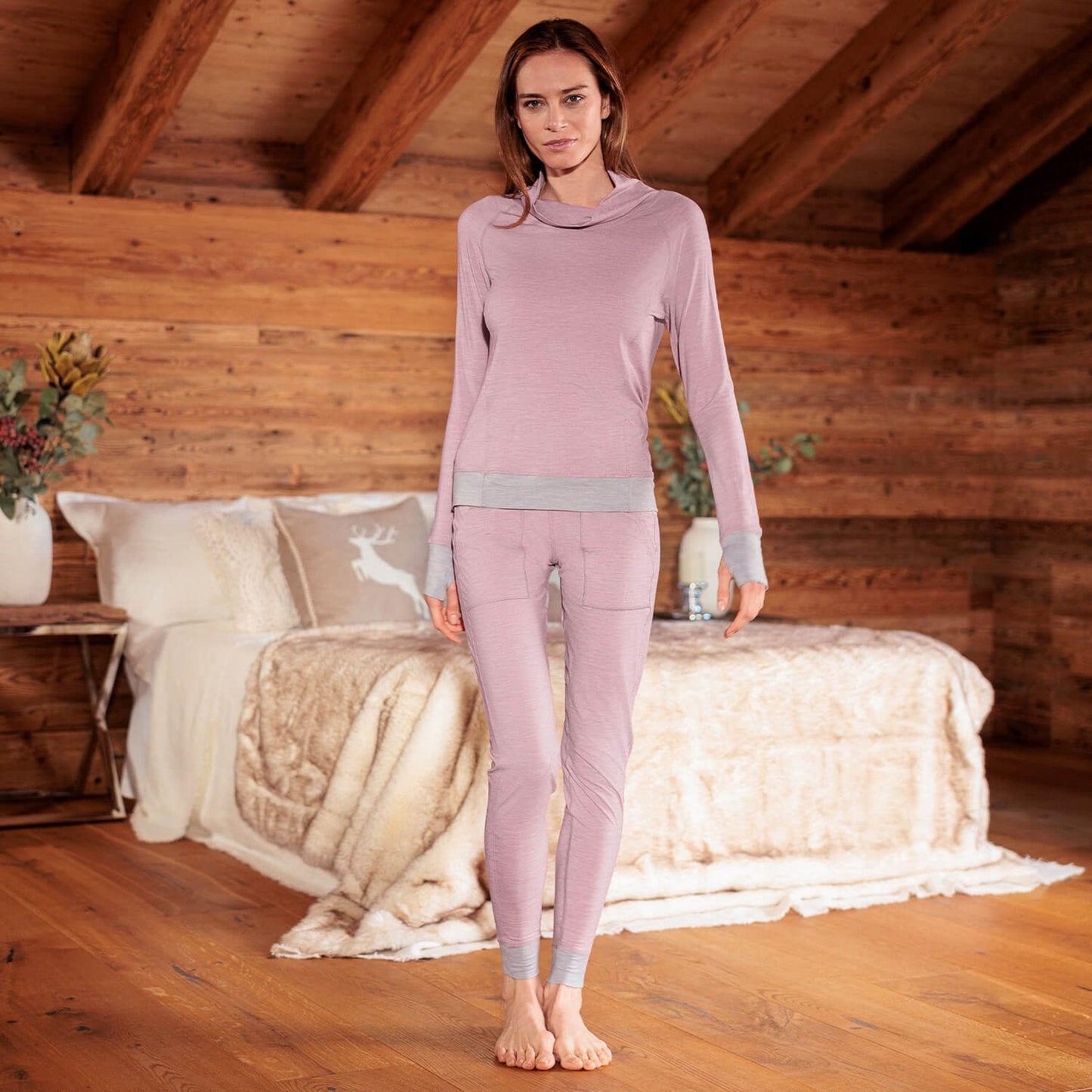 Merino Pyjamas Damen || Dusty pink melange