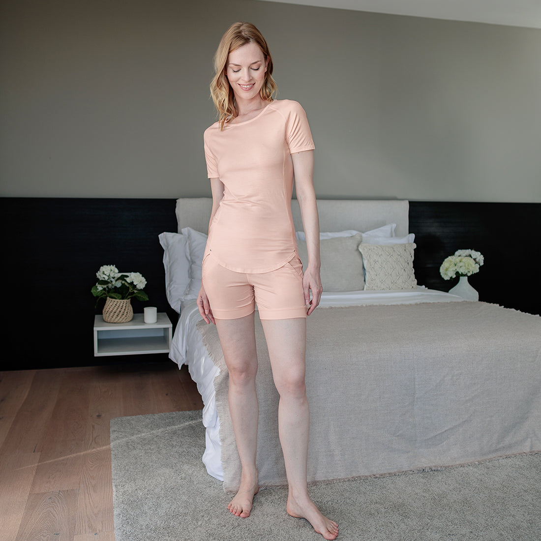 Damen Pyjama Shorts Nachhaltig || Soft peach