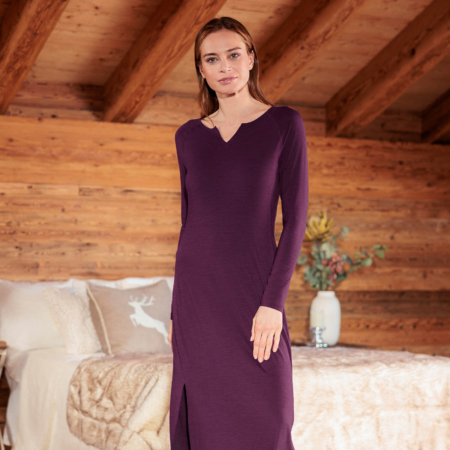 Nachthemd Merinowolle Damen || VELVET BERRY