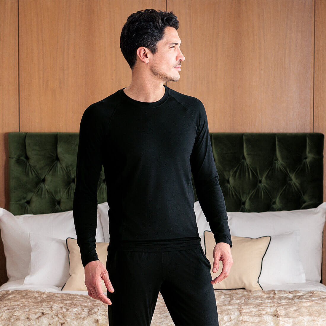 Merino Schlafanzug Herren || Black