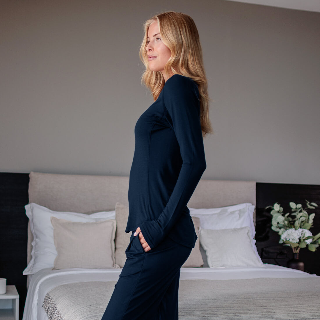 Pyjama Damen Langarm || Midnight blue