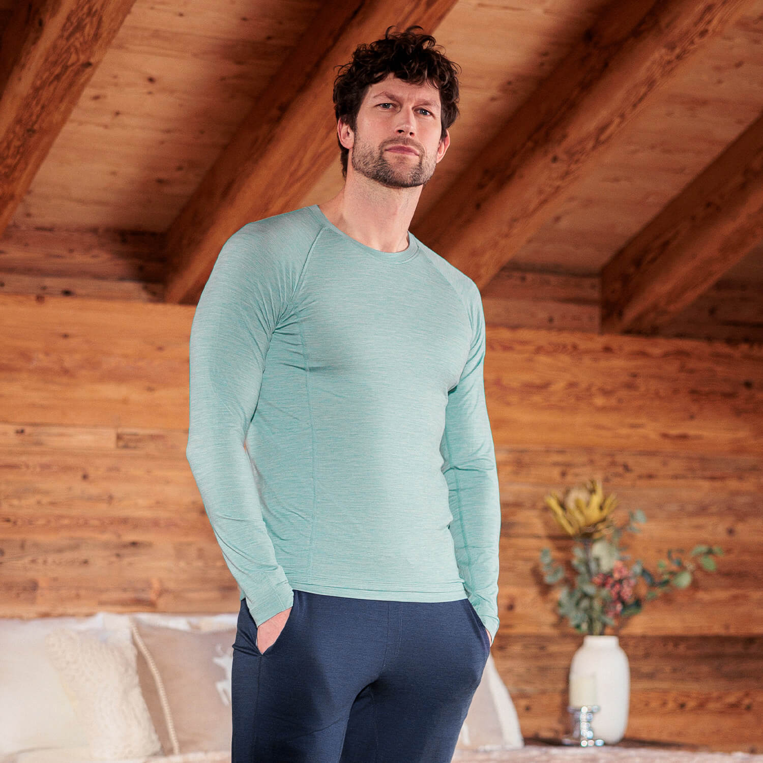 Merino Schlafanzug Herren || Sage Mist Melange