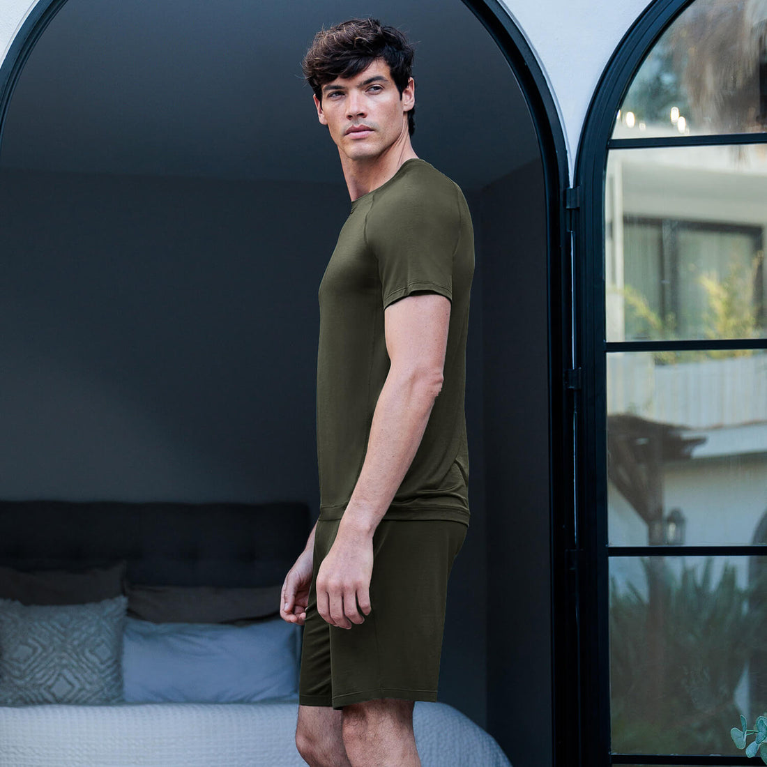 Sommer Pyjama T-Shirt Herren || Olive green