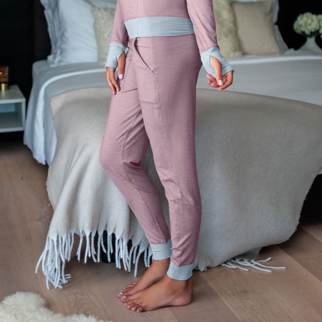 Merino Schlafanzug Damen Hose || Dusty pink melange
