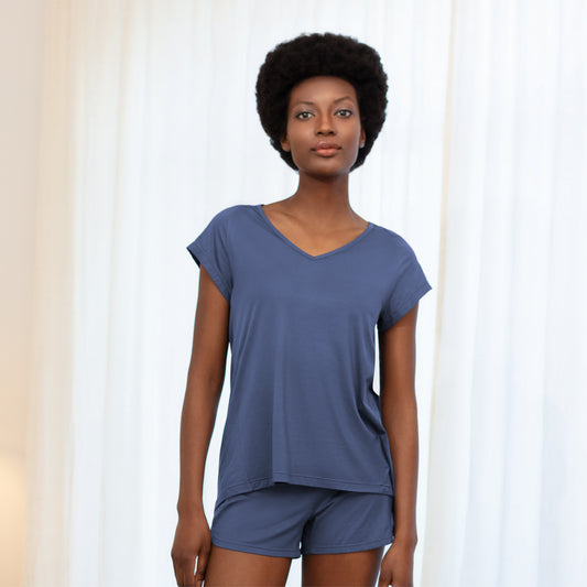 Kühlendes Schlaf T-shirt Damen || Coastal blue